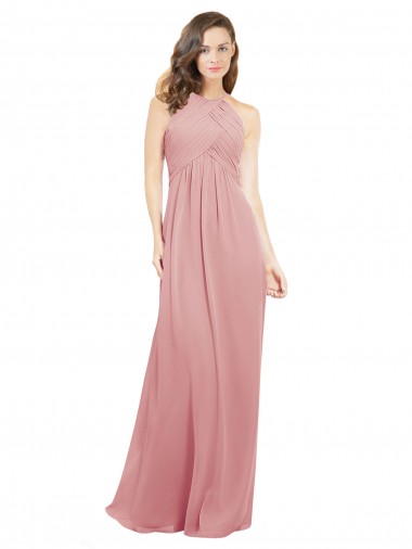 Chiffon Bridesmaids Dress with Draped Bodice and Keyhole Back UK