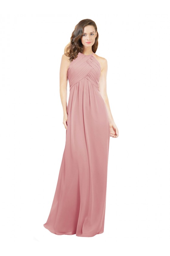 Chiffon Bridesmaids Dress with Draped Bodice and Keyhole Back UK