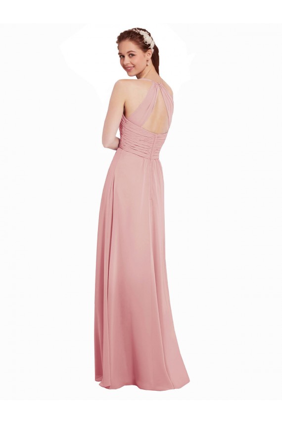 Chiffon Bridesmaids Dress with Draped Bodice and Keyhole Back UK