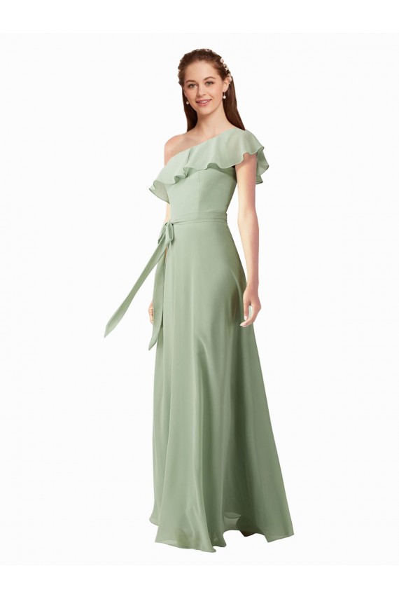 Chiffon Bridesmaids Dress with Ruffles Flutter Sleeves UK