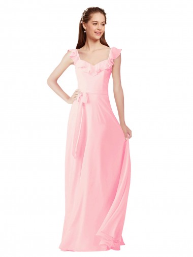 Chiffon Bridesmaids Dress with Ruffle Neckline UK