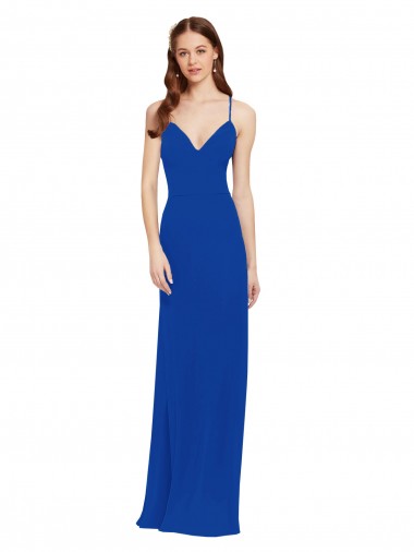 Chiffon Bridesmaid Dress with Deep V-Neck and Spaghetti Straps UK