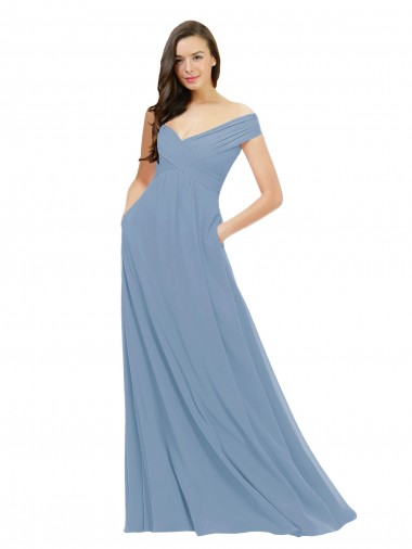 Chiffon Bridesmaid Dress with Classic Off the Shoulder Neckline UK