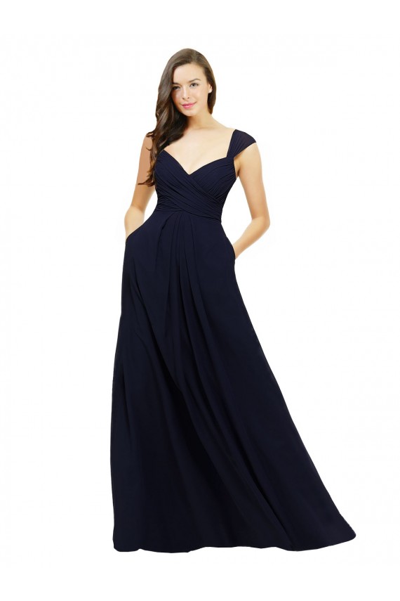 Chiffon Bridesmaid Dress with Rouched Draped Bodice and Watteau Back UK