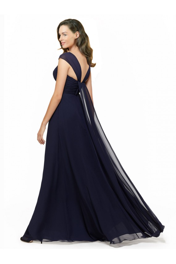 Chiffon Bridesmaid Dress with Rouched Draped Bodice and Watteau Back UK