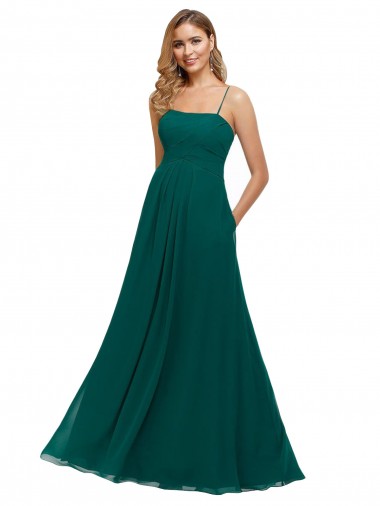 Chiffon Bridesmaid Dress with Pleated Bodice and Straps UK