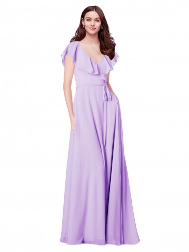 Flutter Sleeves V-Neck Chiffon Bridesmaid Dress UK