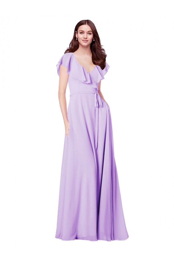 Flutter Sleeves V-Neck Chiffon Bridesmaid Dress UK