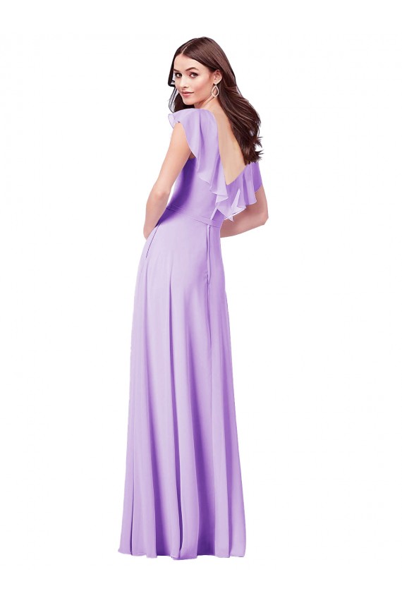 Flutter Sleeves V-Neck Chiffon Bridesmaid Dress UK