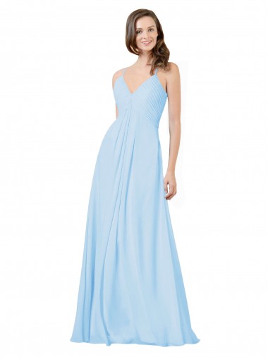 Long V-Neck Chiffon Bridesmaid Dress with Keyhole Back UK