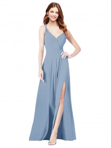 Surplice Bodice A-Line Long Chiffon Bridesmaid Dress UK