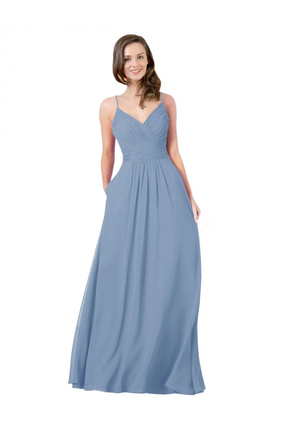 A-Line Ruched V-Neckline Chiffon Bridesmaid Dress UK