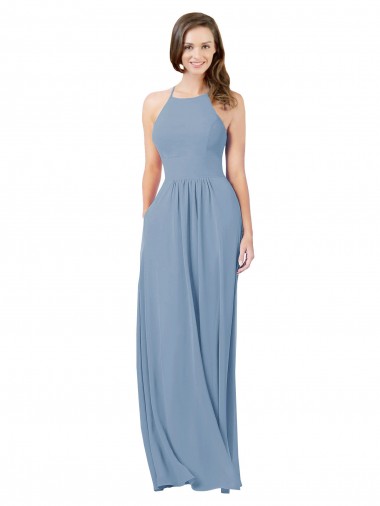 Chiffon Bridesmaid Dress with High Halter Neckline UK