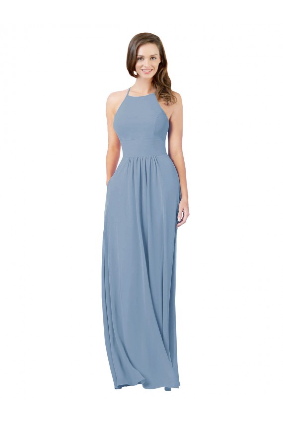 Chiffon Bridesmaid Dress with High Halter Neckline UK