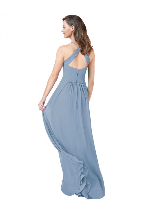 Chiffon Bridesmaid Dress with High Halter Neckline UK