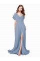 Chiffon Bridesmaid Dress with Flutter Sleeves and Front Slit UK