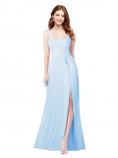 Chiffon Bridesmaid Dress with Tie Sash and Side Slit UK