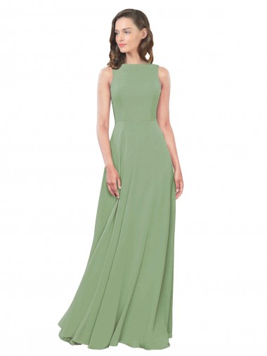 High Neck Chiffon Bridesmaids Dress with Low Cowl Back UK