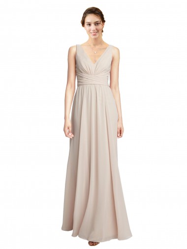 Long V-Neck Chiffon Bridesmaids Dress with Double Straps UK