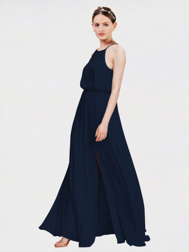 High Halter Chiffon Bridesmaid Dress with Side Slit UK