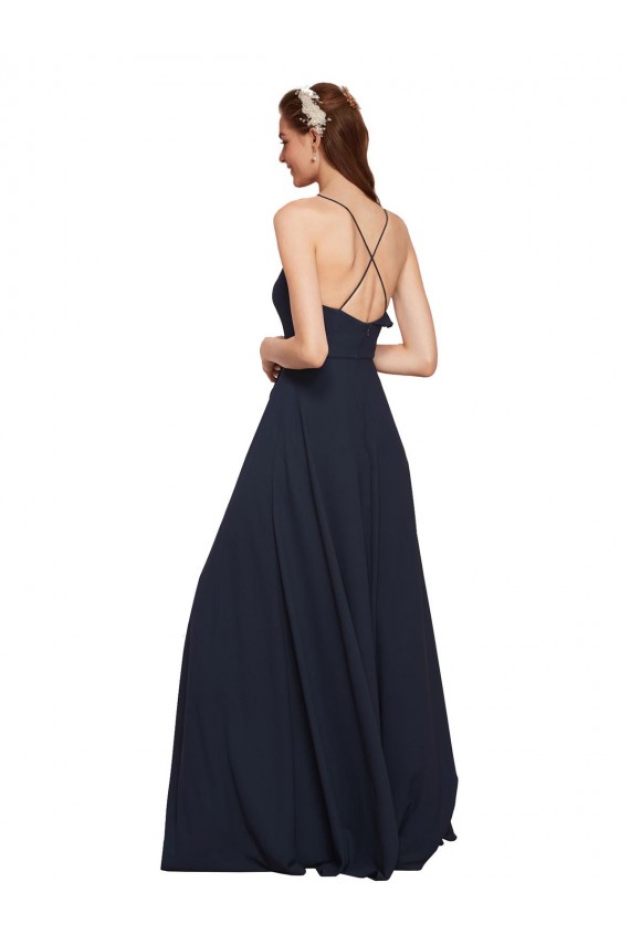 Long Chiffon Bridesmaid Dress with Criss Cross Straps and Ruffles UK