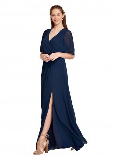 V-Neck Plush Chiffon Bridesmaid Dress with Flutter Sleeves UK