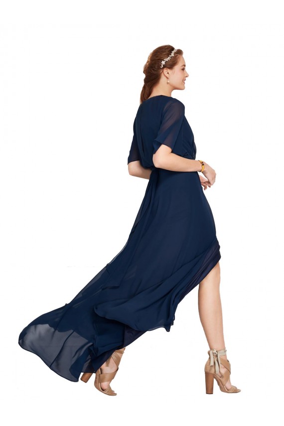 V-Neck Plush Chiffon Bridesmaid Dress with Flutter Sleeves UK