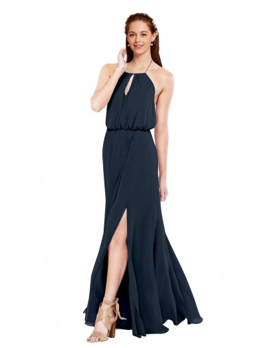 Grecian Style Halter Chiffon Bridesmaid Dress with Keyhole and Slit UK