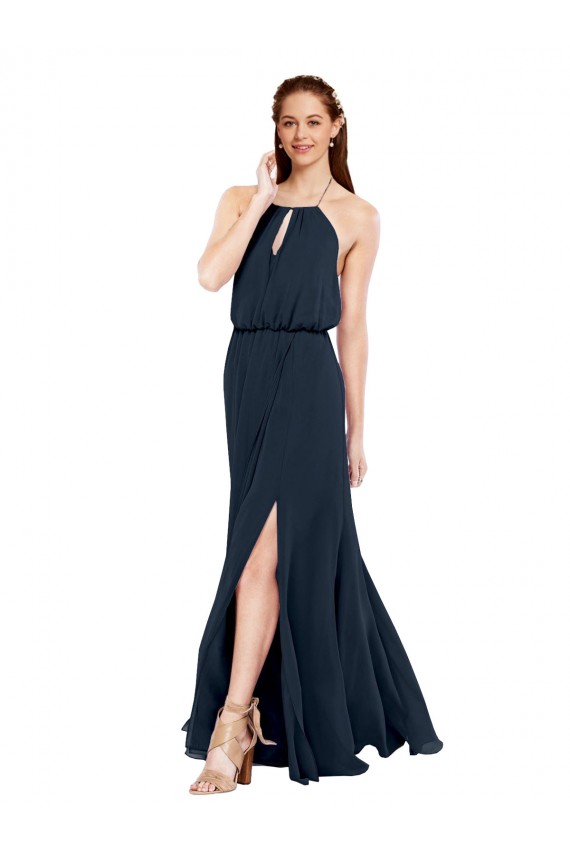 Grecian Style Halter Chiffon Bridesmaid Dress with Keyhole and Slit UK