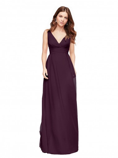 Plunging V-Neckline Long Chiffon Bridesmaid Dress with Deep V-Back UK