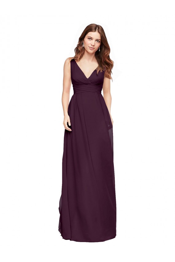 Plunging V-Neckline Long Chiffon Bridesmaid Dress with Deep V-Back UK