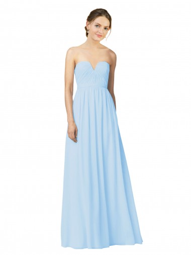 Full Length Chiffon Bridesmaid Dress with Deep Sweetheat and Shirred Bodice UK