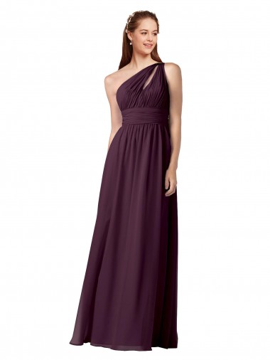 One Shoulder Chiffon Bridesmaid Dress with Front Keyhole and Shirred Bodice UK