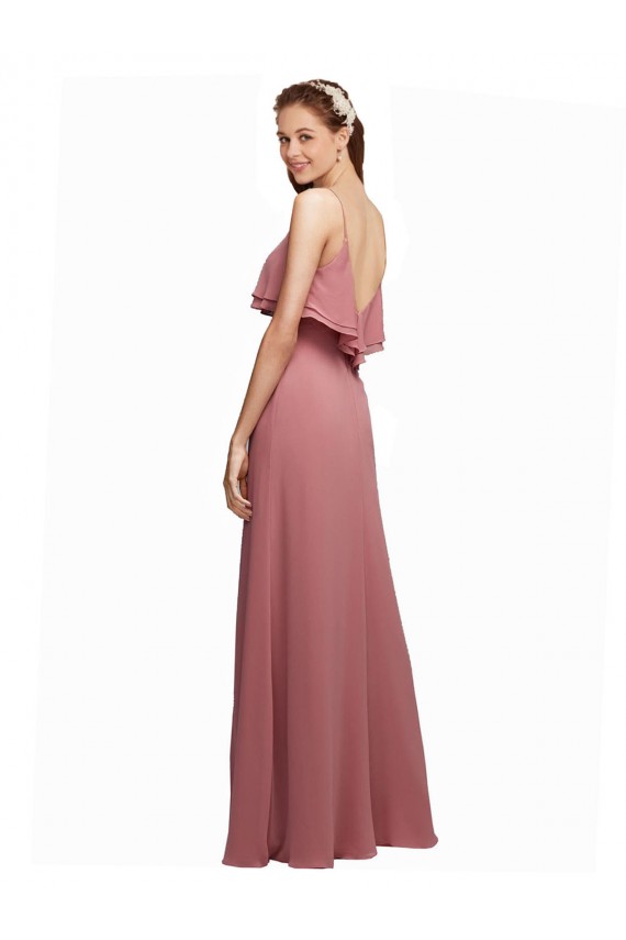 Draped Long Chiffon Bridesmaid Dress with Straps and Layers UK