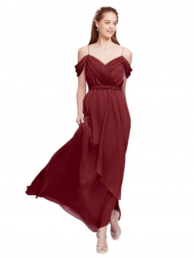 Grecian Inspired Draped Off the Shoulder Long Chiffon Bridesmaid Dress UK