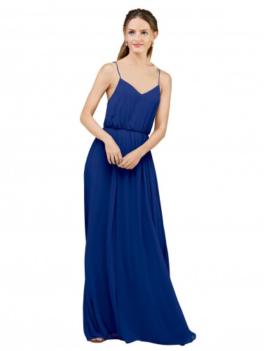 Long Chiffon Bridesmaid Dress with Spaghetti Strap Bodice UK