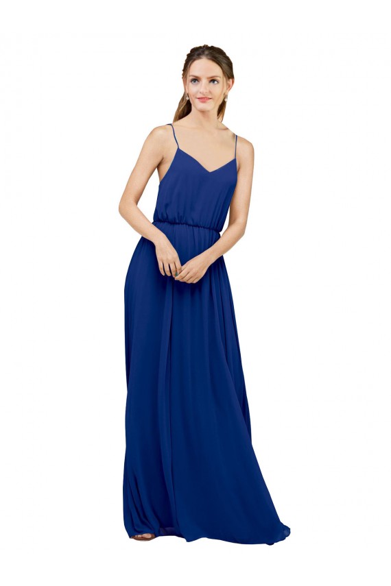 Long Chiffon Bridesmaid Dress with Spaghetti Strap Bodice UK