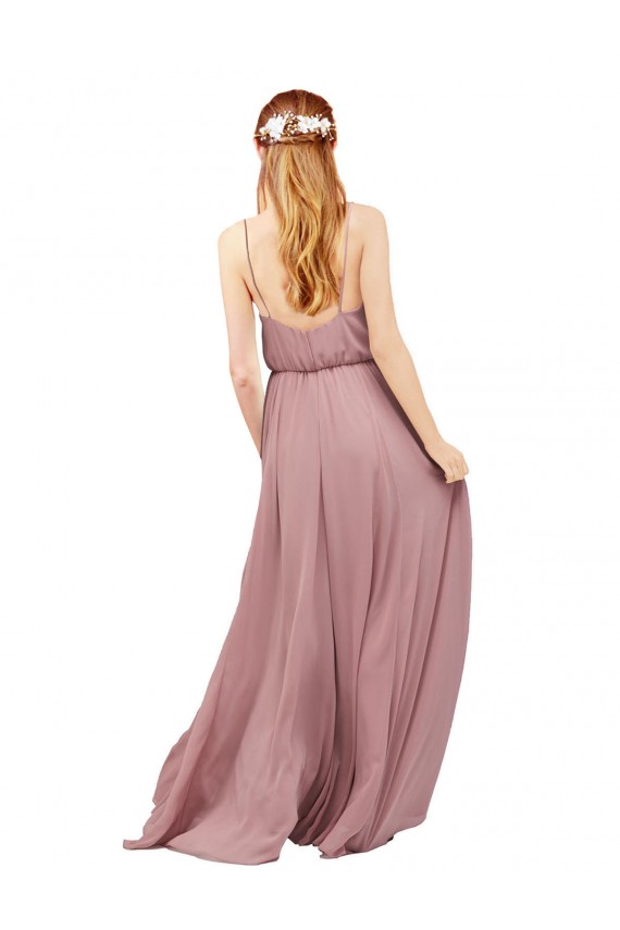 Long Chiffon Bridesmaid Dress with Spaghetti Strap Bodice UK