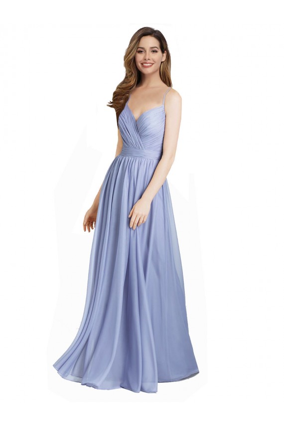 Ruched Criss Over Bodice Chiffon Bridesmaid Dress with Lace Open Back UK