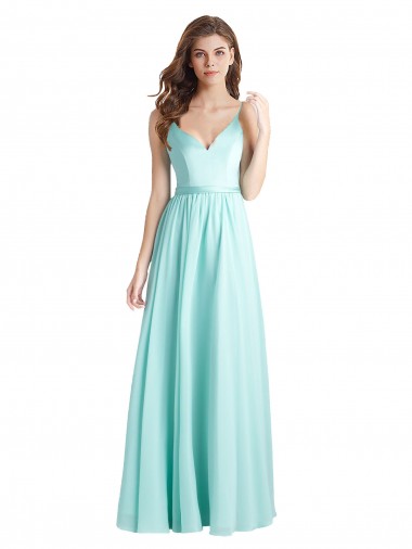 Long V-Neck Chiffon Bridesmaid Dress with Satin Bodice UK