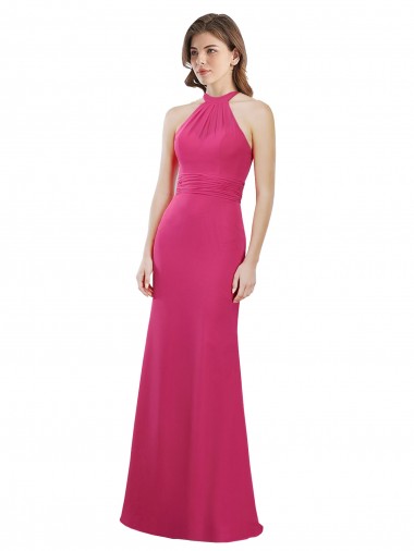 Slim A-Line Long Chiffon Bridesmaid Dress with Strappy Back UK