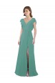 Full Length Chiffon Bridesmaid Dress with Ruffled Cap Sleeves and Side Slit UK