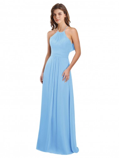 Chiffon A-Line Bridesmaid Dress with Halter Neck and Ruffled Back Straps UK