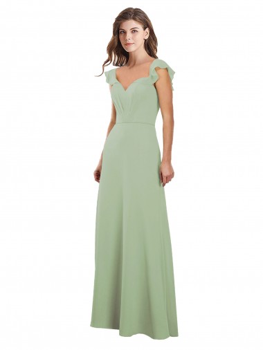 Draped Sweetheart Chiffon Bridesmaid Dress with Ruffled Cap Sleeves UK