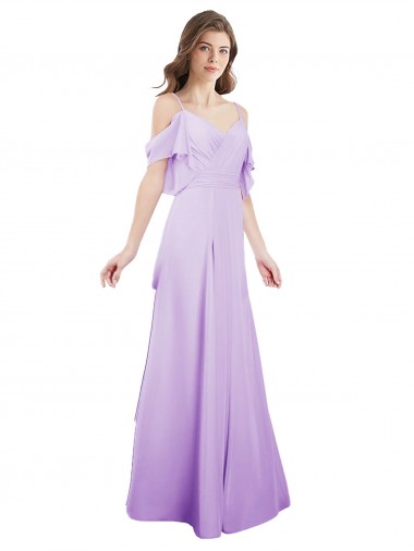 Chiffon Bridesmaid Dress with Draped Sweetheart Bodice and Off The Shoulder Flounces UK