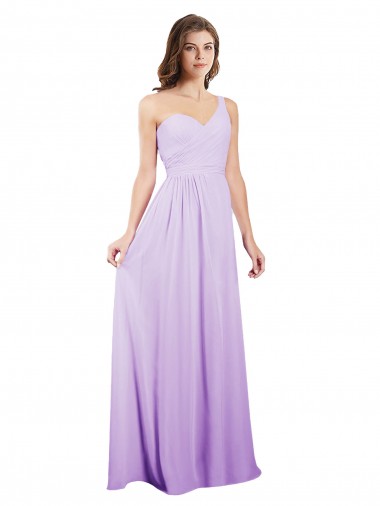 Draped One Shoulder A-Line Long Chiffon Bridesmaid Dress UK