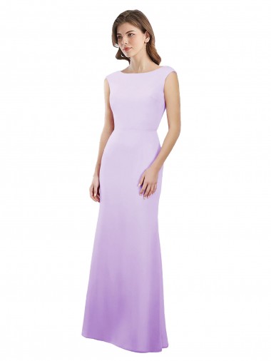 Chiffon Column Bridesmaid Dress with High Round Neckline and Cap Sleeves UK