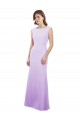 Chiffon Column Bridesmaid Dress with High Round Neckline and Cap Sleeves UK