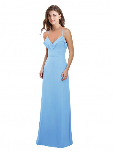 Slim Chiffon Bridesmaid Dress with Ruffled Sweetheart Neckline UK