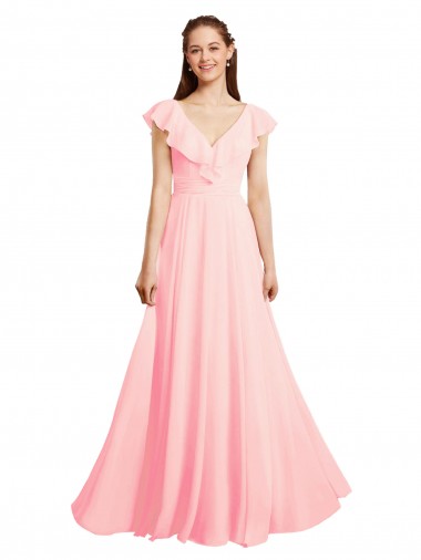 Chiffon A-Line Dress with Full Circle Skirt and Gathered Waistband UK